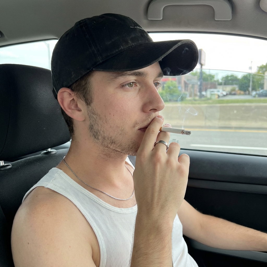 Smoking guy in car