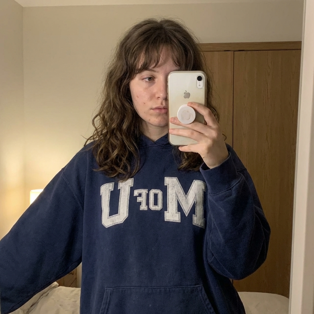 Casual mirror selfie girl