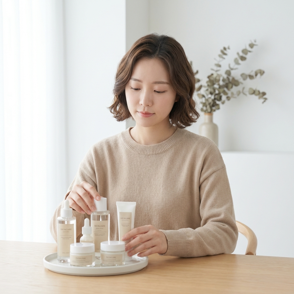 Korean girl with make products
